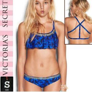 ⭐️ 5/$30 VS PINK bikini,  size small,  blue tye dye with embroidered details
